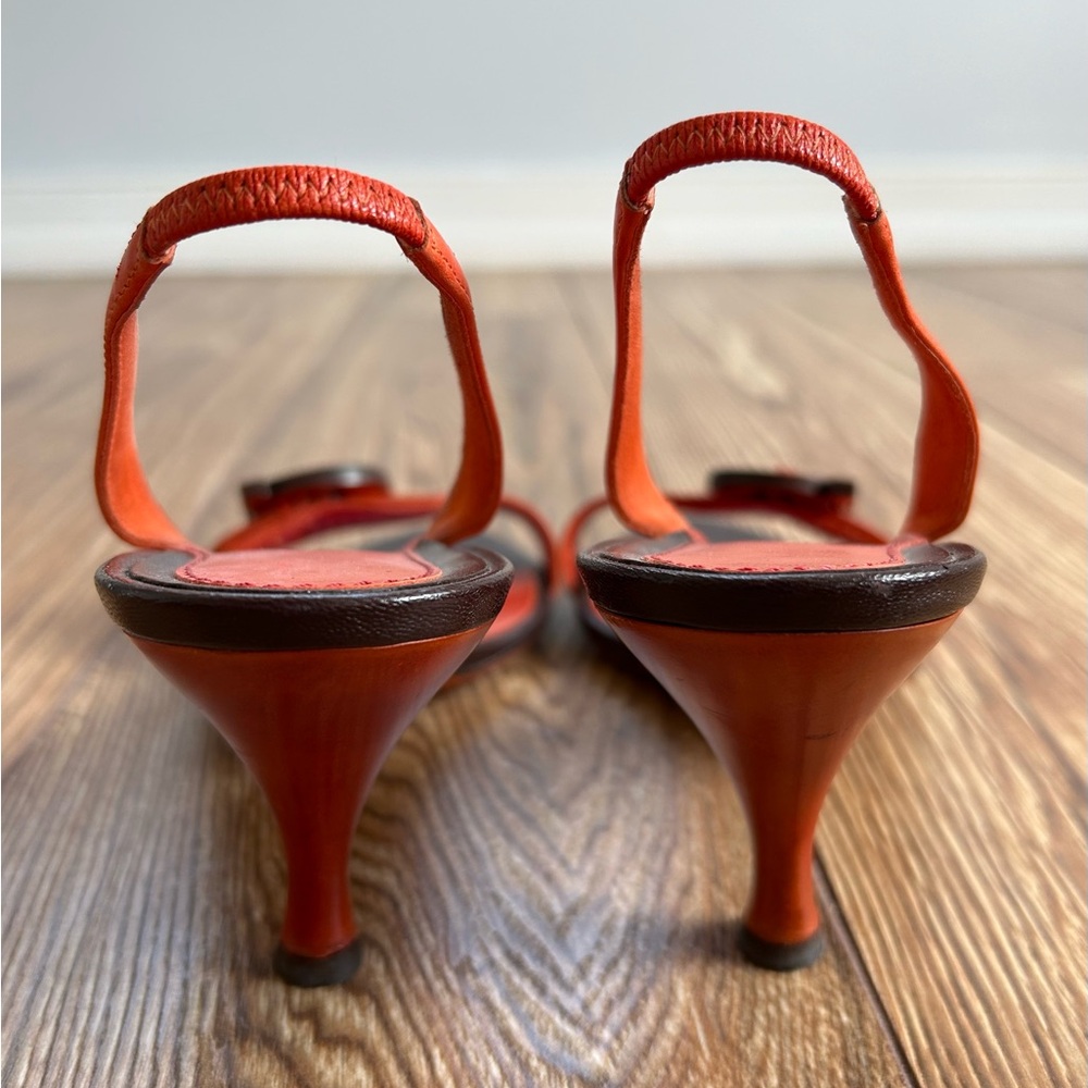 Salvatore Ferragamo Kitten Slingback Heels Orange Brown Leather Size 7.5 - Picture 6 of 9